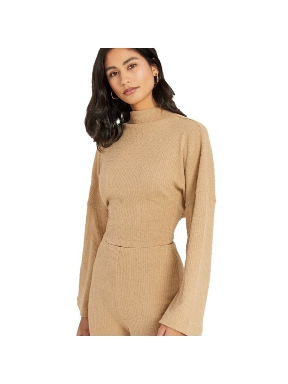 NWT REVOLVE Ribbed Textured Open Back Tie Top in CAMEL TAN by SOMETHING NAVY